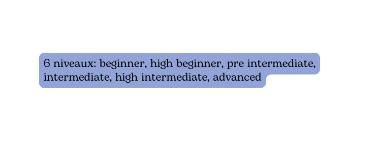 6 niveaux beginner high beginner pre intermediate intermediate high intermediate advanced